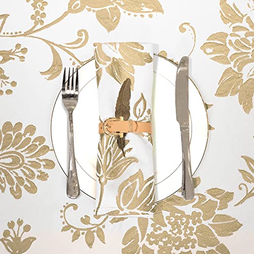 Loom And Mill Luxury Cloth Napkins 18 X 18 Inches, Elegant Damask Golden Floral Leaves Soft Durable Washable Dinner Fabric Napkin For Every Day Use Dining Table Decorations(Cream, Set Of 4) #TOP4