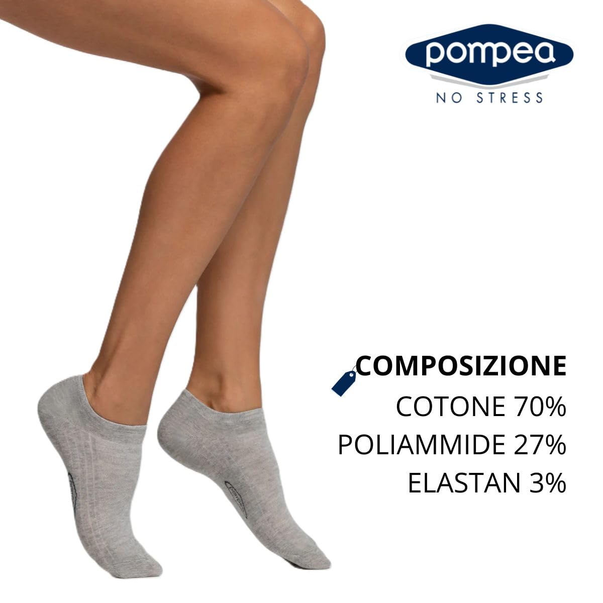 POMPEA Pack 6 Paia Fantasmini Uomo Blu Nero Bianco Cotone