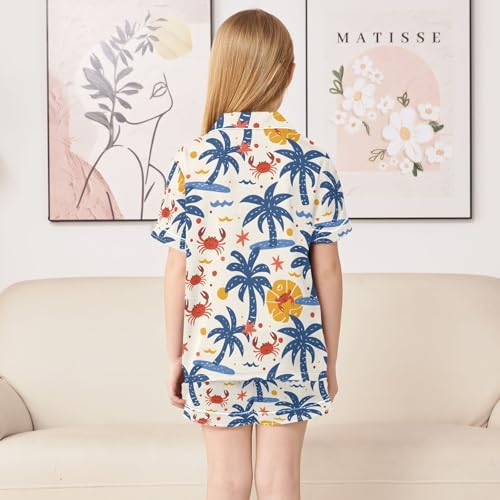 ALAZA Starfish Palm Leaves Crab Pajamas Satin Pajama Set Short Sleeve Button Down Sleepwear4