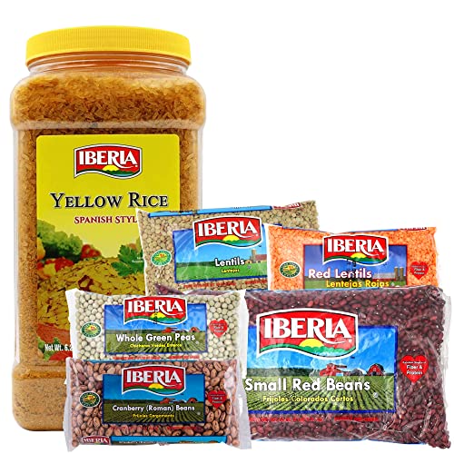 Iberia Dry Beans Variety Pack: Dry Lentils 12 Oz, Red Lentils 12 Oz, Roman Cranberry Beans 12 Oz, Whole Green Peas 12 Oz, Small Red Beans 64 Oz #TOP16