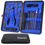 Manicure Set, ESARORA 18 In 1 Stainless Steel Professional Pedicure Kit Nail Scissors Grooming Kit with Black Leather Travel Case