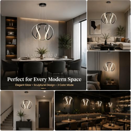 Image of Smartway Theol 66W LED Hanging Pendant Light | 3 Color Modes (Warm, Natural & Cool White) | Modern Decorative Ceiling Lamp for Bedroom, Living Room, Dining, Cafe & Office
