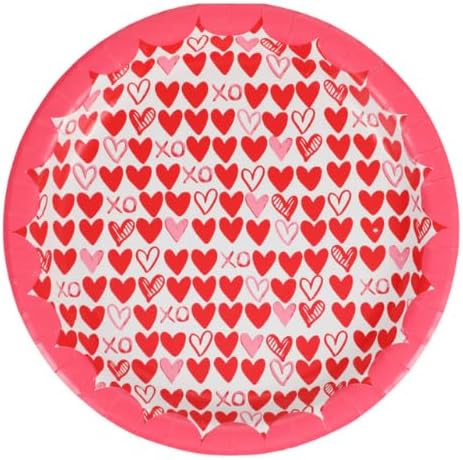 5 Pack Valentine's Day Round Paper Plates Napkins Party Planners Banquet Love Romantic Picnics Plastic Rectangular Table Covers Convenient Waterproof Disposable