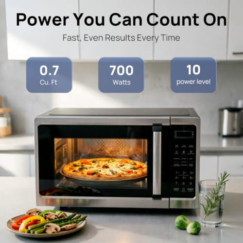 Image of Smad Microwave Countertop Oven, 700W Small Microwaves, 0.7 Cu.Ft Mini Ovens Compact with 10 Power Levels, 6 Cooking Menus for Apartments, Dorm and Small Space Kitchen, Child Lock, Easy Clean, Black