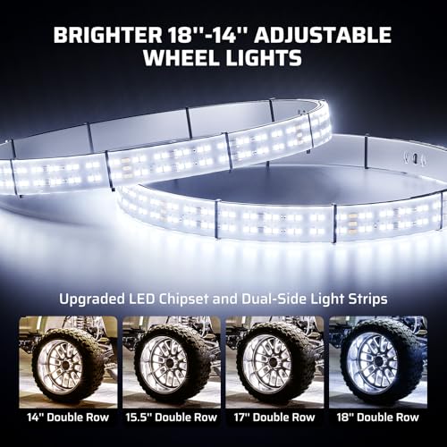 Image of Ehaho 14 inch-18 inch Super Bright Double Row Pure White Wheel Lights, Wheel Ring Lights with Remote Control and Turn & Braking Signal Compatible with Various Trucks SUV Car（4PCS）