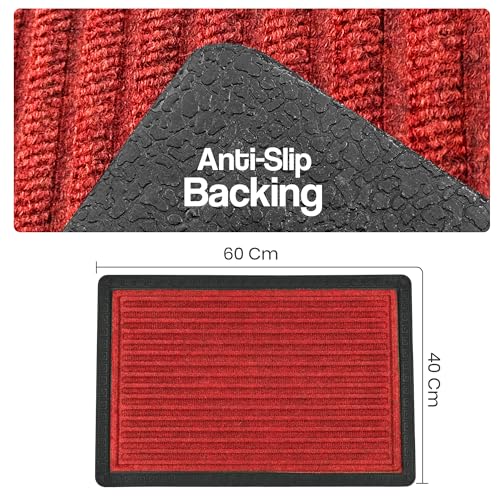 Image of Yellow Weaves 1 Pc Door Mat for Home Entrance, Outdoor Rubber Mat - Non-Slip, Anti Skid Foot Mat, Dirt Trapper, Heavy-Duty, Weather-Resistant, Waterproof Doormat (40x60cms, Stripe, Red Color)