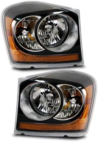 Black Headlights Assembly Set For Dodge Durango - (Pair) Includes Drivers Left and Passenger Right Side Replacement Headlamp