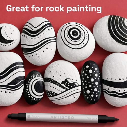 Image of Artistro 5 Black Acrylic Pens for Stone, Fabric, Wood, Glass, Decoration - Dual Tip (Dot & Fine) Acrylic Markers for Colouring Books for Adults, Teens and Children - Craft & Art Supplies Set
