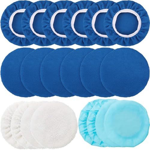 Image of Mudder 20 Pcs Car Orbital Buffer Polisher Pad Bonnet, 7-8 Inches, Sapphire | Reusable Buffing Pads Cover, Soft Microfiber Wax Bonnet, for Car Polishing Waxing Cleaning, Fits Orbital Buffer Machines