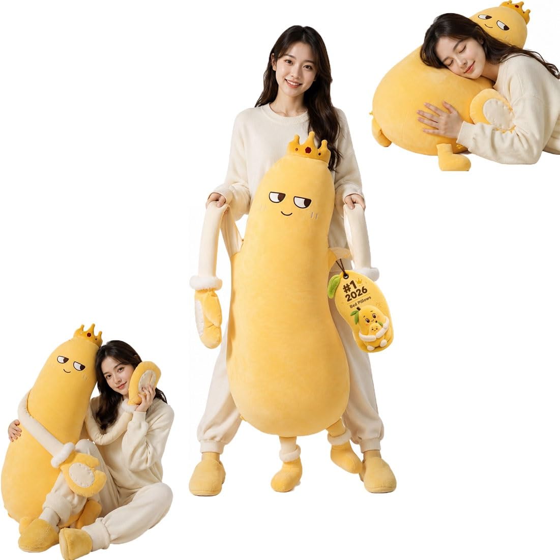 Cuscino abbracciante melanzana/mango, cuscino decorativo in peluche a forma di re di mango con telecomando e riscaldamento(Yellow Basic Model,L)
