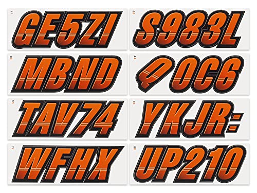 Image of STIFFIE Techtron Orange /Black 3 inch Boat & PWC Registration Decals • Numbers Letters Stickers