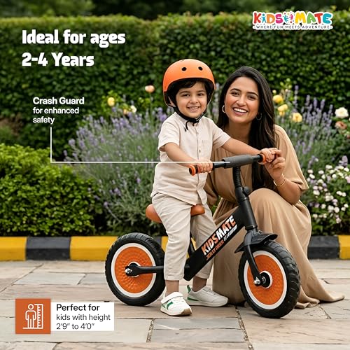 Image of Kidsmate Jolly Rider Kids Balance Bike for 2-4 Years | Lightweight Pedal-Free Kids Balance Cycle with EVA Tyres, PU Foam Seat & Metal Frame | Baby Cycle Training Bike for Boys & Girls - Black