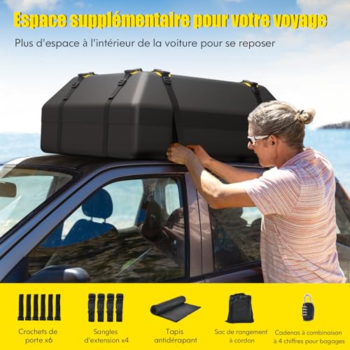 COSTWAY Coffre de toit étanche 400 L : Voyagez l'esprit léger