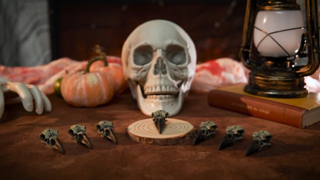 Figuritas góticas de calavera de cuervo 3 pcs decoración hogar miniatura 7