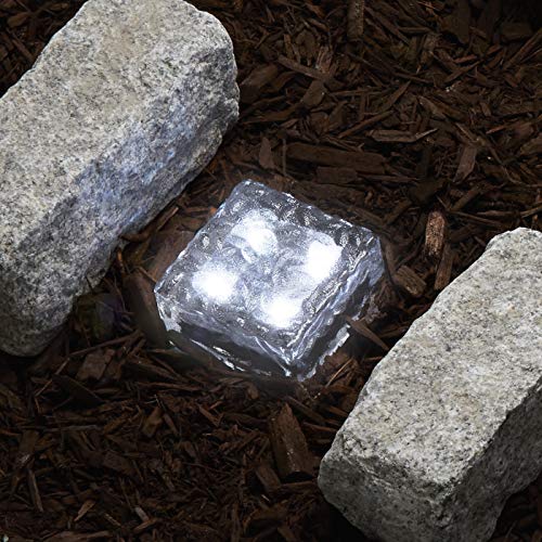 4' x 4' Cool White Frosted Glass Solar Brick Paver Light with 4 LEDs