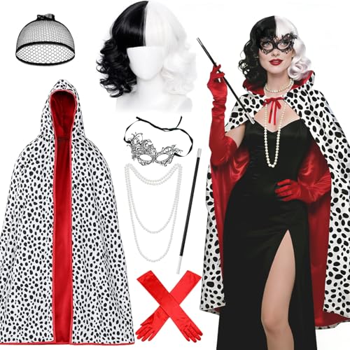 7Pcs Cruella Costume Accessories for Women Villain Fancy Dress Set