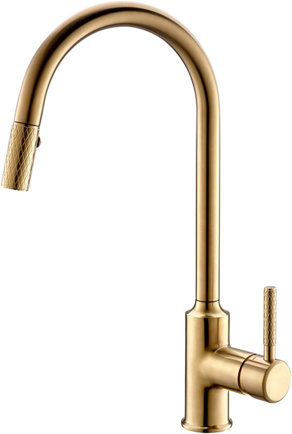 Solid Brass Single Handle Pull Down Sink Faucet with 2-Modes Sprayer, 360° Swivel High Arc Kitchen Mixer Tap for Hot and Cold Water,Gold,Black Gold-A