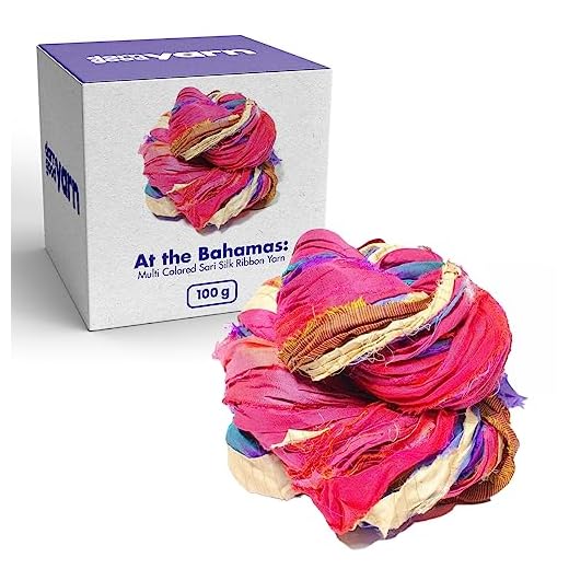 DARN GOOD YARN Recycled Sari Silk Ribbon Yarn “at The Bahamas” Dyeable 100 Grams, 50 Yards, 1 Skein Handmade one of a Kind