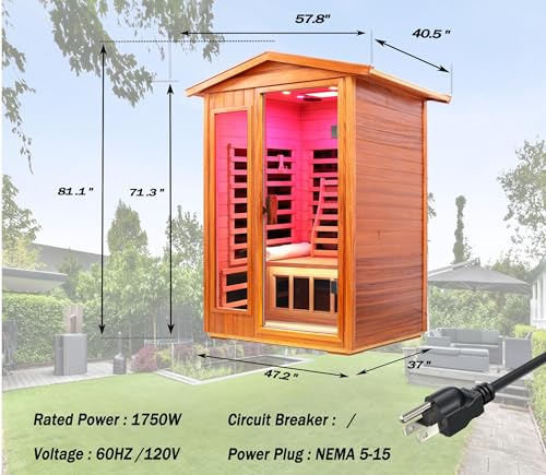 Image of Ultra-Low EMF Full Spectrum Outdoor Sauna 2-Person, Mahogany Far Infrared Saunas for Home, Near&Mid-IR Light, EMF 0.1-1.5mG, Bluetooth & Chromotherapy