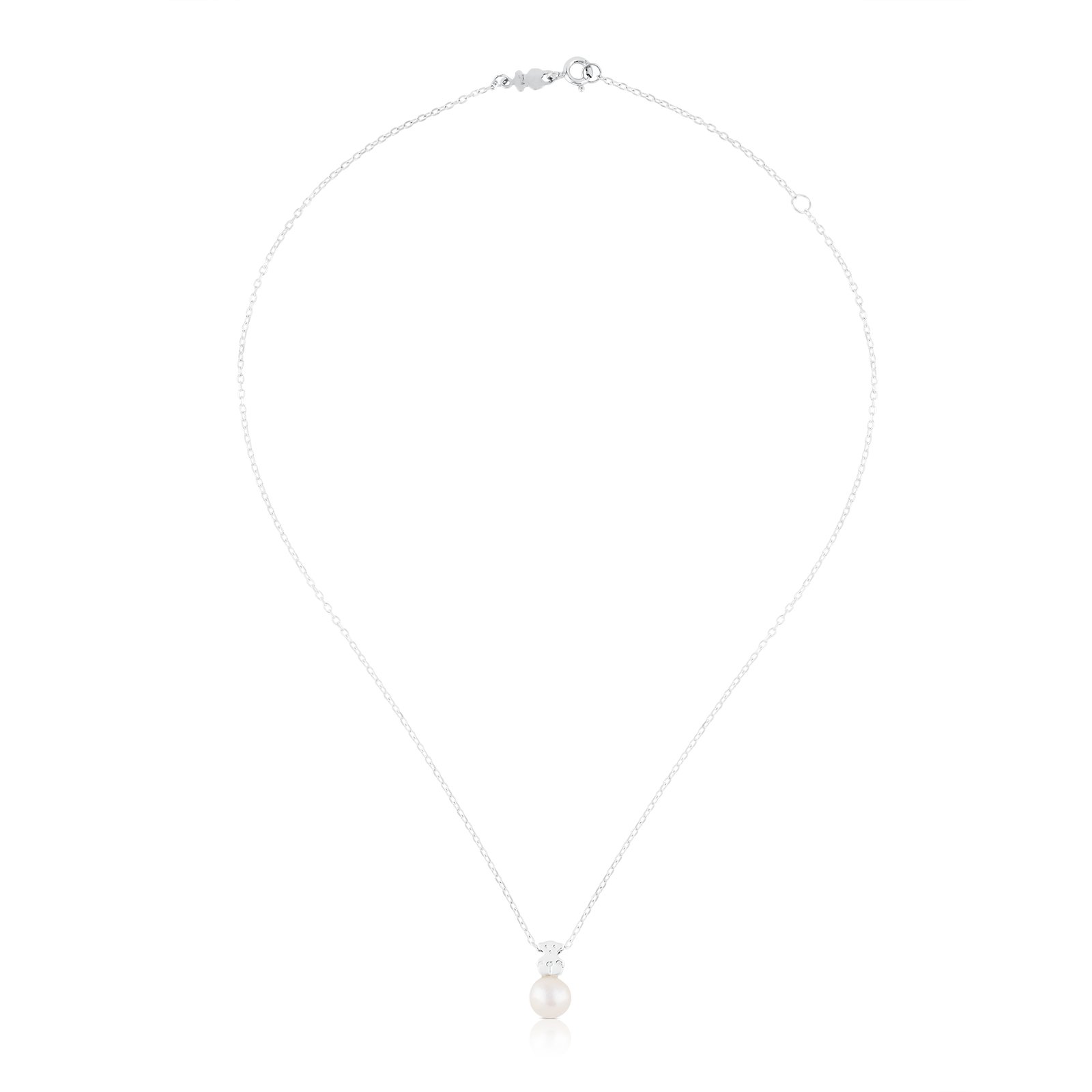 TOUS Collar de Plata de Primera Ley para Mujer con Motivo de Oso y Perla de 0,8cm, 45cm de Largo, Atemporal y Versátil, Colección Sweet Dolls