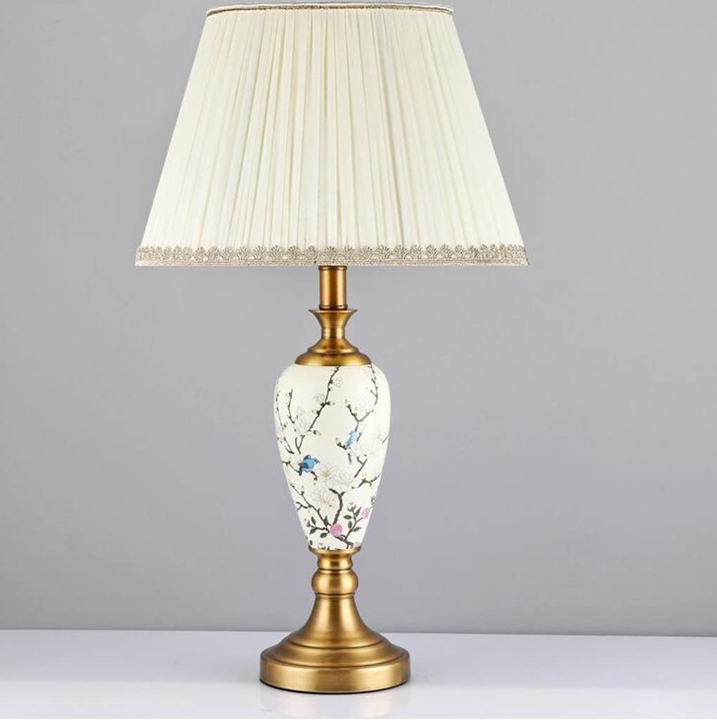 Estilo americano Lámpara de escritorio Modernidad Cerámica Lámpara de Mesa Dormitorio Lámpara de noche Vivir Con sombra de tela E27*1 para Vivero Hotel Cafe Decorative 36 * 63cm