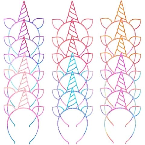 URSKYTOUS 18Pcs Unicorn headbands for Girls Unicorn Birthday Party Favors Halloween Christmas Party Supplies Gift Cosplay Plastic Hairbands Hair Loop Headware Accessories for Teens Children(Light) Cover