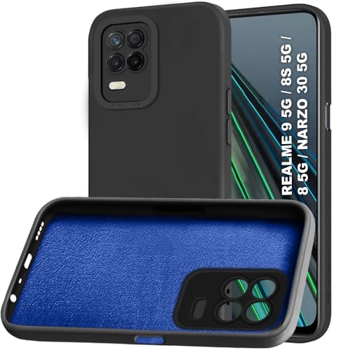 Image of TheGiftKart Liquid Silicon Back Cover Case for Realme 9 5G / 8s 5G / 8 5G / Narzo 30 5G | Stylish Camera Protection Module | Micro-Fibre Lining Inside | Shockproof Back Cover Case (Silicone, Black)