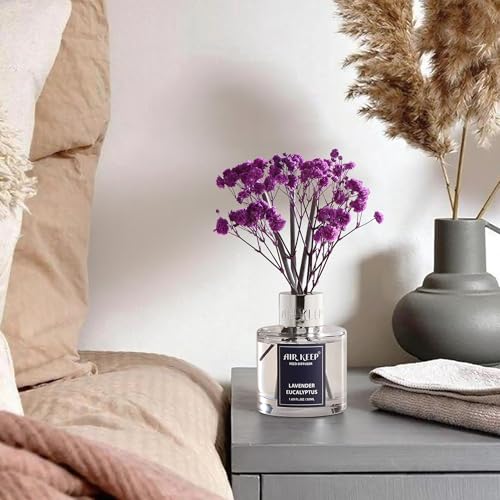 Image of Airkeep Reed Diffuser Set,1.69 fl oz (50 ml) - Lavender Eucalyptus Oil Diffusers with 8 Reed Sticks,Home Fragrance Reed Diffuser for Bathroom Shelf Decor