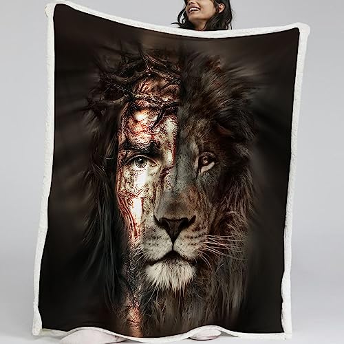 Blessliving Lion & Thorns Sherpa Throw Blanket Vintage Distressed Print Fluffy Microfiber Fleece Throw Lion Animal Printed Lightweight Warm Bed Blanket For Bed Couch Sofa (Twin, 60 X 80 Inches) #TOP30