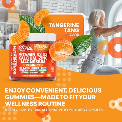 Osteo Zen Vitamin D3 K2 Gummies Bone Support Magnesium Zinc Calcium Quercetin Boron Choline Red Clover Turmeric 60 Count Tangerine Tang Flavor for Skeletal Strength & Resilience by Clean Nutra - Image 7