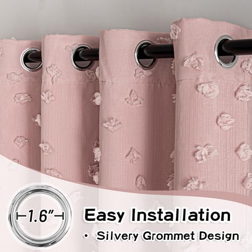 Image of MYSKY HOME Pink Curtains for Bedroom 95 Inches Long Living Room Curtain with Pink Pom Pom Sheer for Dining Room Grommet Double Layer Nursery Curtain Drapes Room Darkening Window Panels 52 Wide