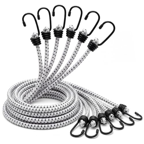 Image of 6 Pcs 96 Inch Extra Long Bungee Cords with Hooks 0.39 Inch Thick Heavy Duty Bungee Straps for Outdoors, Camping, Rvs, Bikes, Cargo, Stretchable to Over 144 Inches