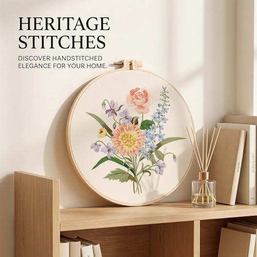 Image of Harimau Adult Beginner Embroidery Starter Kit, Complete Set with 4 Patterns, 2 Hoops, Needles, Scissors, Instruction Guide & Stitching Video Tutorials