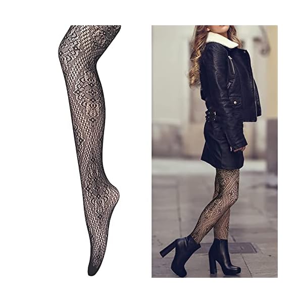 Womens Fishnet Patterned Tights Cozy Halloween Stockings Panty Hose, 4 Pack, Black - Image 5
