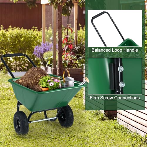 Image of Goplus 2 Wheel Wheelbarrow, 330 LBS Utility Garden Cart with 10 inch Pneumatic Tires & Handle, 21 Gal Volume, Yard Dump Cart Wheel Barrow, Heavy Duty Wheel Barrow for Lawn