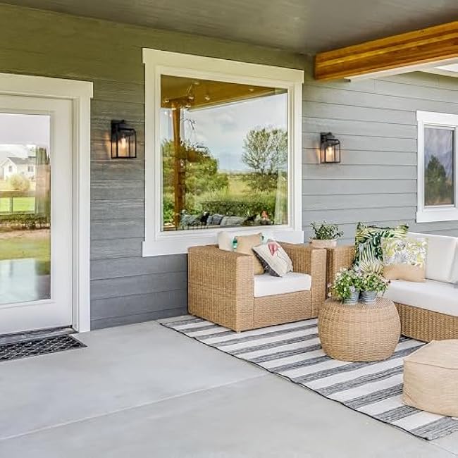 LALUZ Outdoor Porch Lighting Wall Mount, Anti-Rust Exterior Wall Light Fixture with Clear Glass, Weather-Proof Outdoor Wall Sconce Lighting Black Outside Wall Lantern for Patio, Garage, Yards