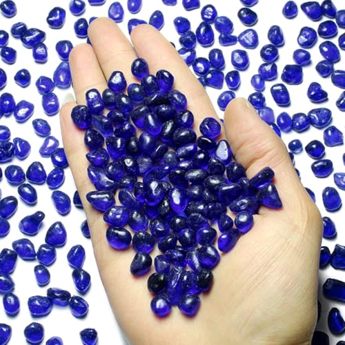 Deep-Blue Sea Glass Stones, 1Lb, Irregular Rainbow Pebbles
