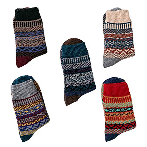 CLISPEED 5 Pares de Meias de LÃ£ Tricotada Meias Femininas Vintage Meias de Inverno RetrÃ´ Quente Me