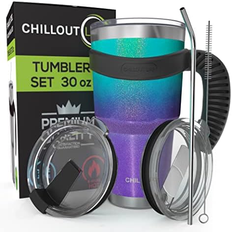 CHILLOUT LIFE 20 oz Stainless Steel Tumbler with Lid & Gift Box - Double Wall Vacuum Insulated Large Travel Coffee Mug with Splash Proof Lid for Hot & Cold Drinks - Mermaid Sparkle