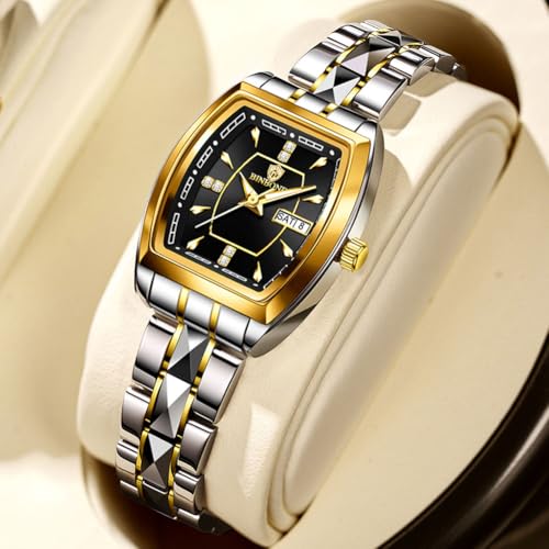 Image of BINBOND Square Watches for Women Analog Quartz Day Date Ladies Wrist Watch Diamond Stylish Stainless Steel Dress Womens Watch Elegant Luminous Waterproof