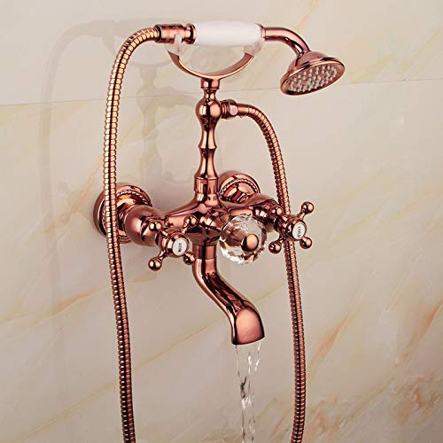 Ensemble de douche à double poignée or rose pour baignoire ancienne