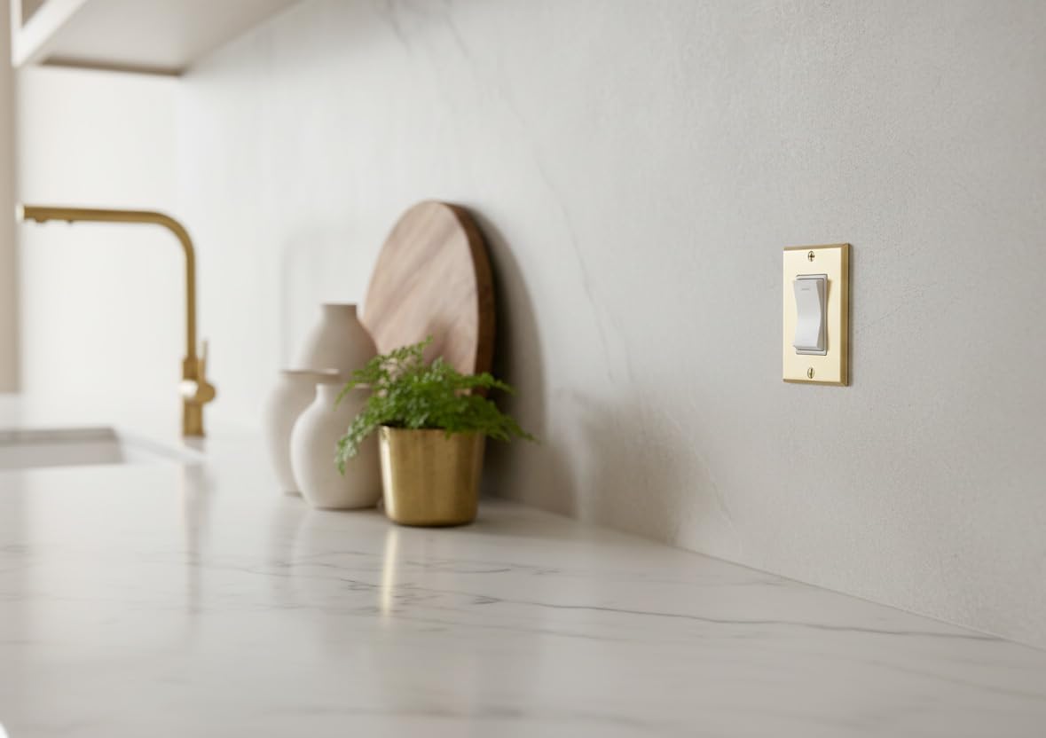 Rio Salto BRASS Signature Collection Brushed Brass Gold Metal Outlet Cover, Decorative Light Switch Cover Plate Wall Plate, Premium, Rocker Decorator 1-Gang, 2.75" X 4.50" Standard Size, 8-Pack