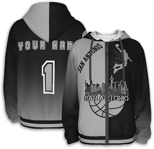 Jykuvtf Fans Gifts San Antonio Mens Custom Full-Zip Hoodies for Men Personalized Sweatshirts Customized Hoodie with Name Numbers