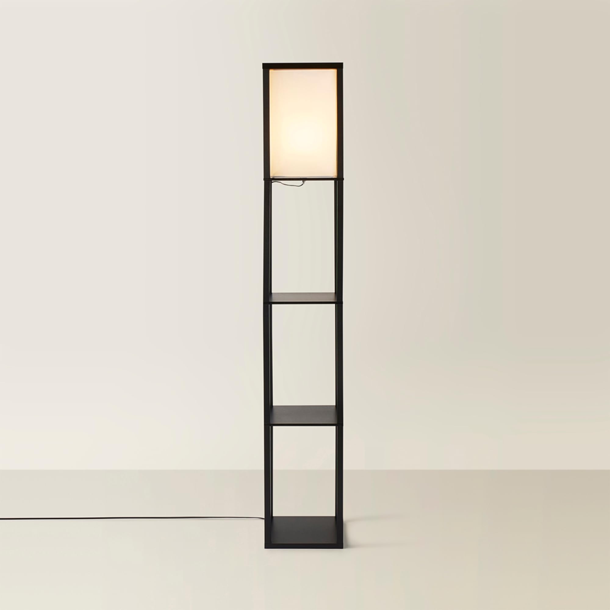 Minisun Black | Wooden Floor Lamp With Shelves | Floor Lamps & Torchieres, Home Décor & Improvement Essential | Includes 10W Gls Bulb [3000K Warm White]