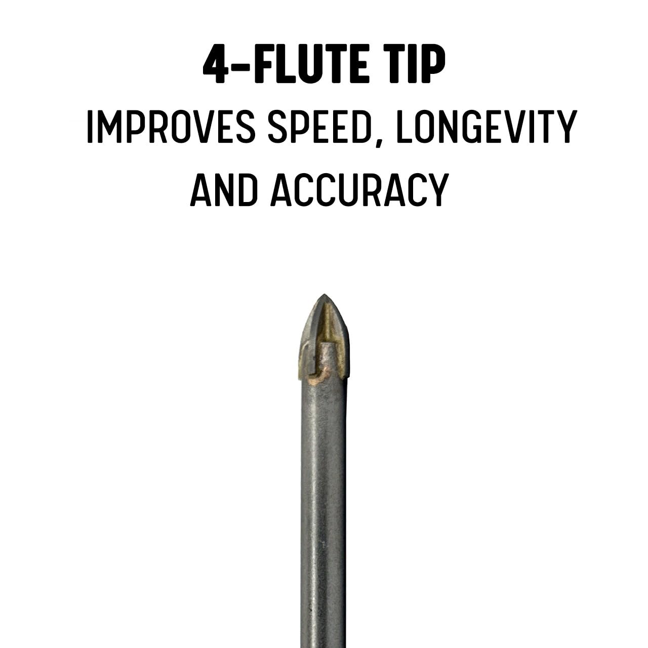 Drill America 5 Piece Carbide Tipped 4 Flute Glass & Tile Drill Bit Set, Sizes 1/8" - 3/8"