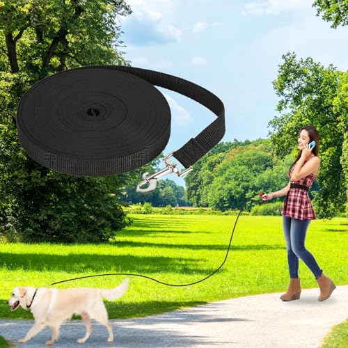 Guinzaglio per cani in nylon per cani di taglia piccola, media e grande, lunghezza 3 m, 4 m, 5 m, 6 m, 8 m, per addestramento e richiamo dell’obbedienza, campeggio (nero, 3 m)