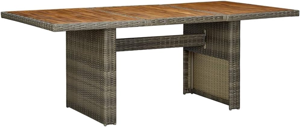 Patio Table,Outdoor Dining Table,Outdoor Patio Furniture, Outdoor Coffee Table, Garden Table, Balcony Table,Rectangle Table,for Lawn,Backyard,Porch, Light Gray Poly Rattan and Solid Acacia Wood