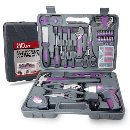 Werktough 44PCS Purple Home Tool Kit 4V Electric Screwdrivers for Home/Dorm