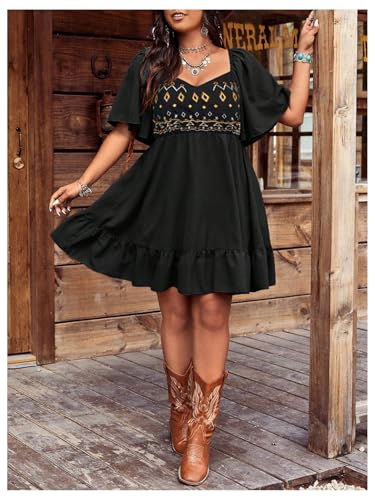 Image of Verdusa Women's Plus Size Western Boho Floral Dress Cowgirl Country Concert Vacation Outfits Flowy Summer Dresses