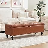 Dowiean 51.8’’ Storage Ottoman Bench, Faux Leather Ottoman with Storages, Window Benches Holds up to 330lbs, Upholstered Storage Bench for Bedroom, Living Room, Entryway and Family Room, Brown